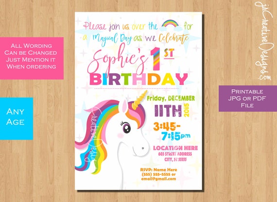 unicorn invitation unicorn birthday invitation girl birthday