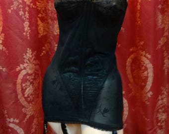 1930s I. Magnin Inky Black Floral Corselette