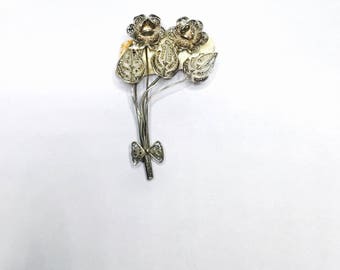 Large Flower Brooch, Vintage Filigree, Antique, Mexican Silver, Stamped, Clearance SALE, Item No. S423