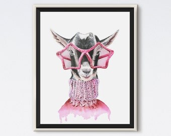 Polly - Goats of Anarchy - Goat Print - Goat Art - Funny Art - Animal Art - Animal Portrait - Animal Glasses - Watercolor - Hipster Animals