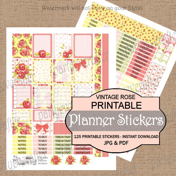 vintage rose printable planner stickers jpg pdf instant