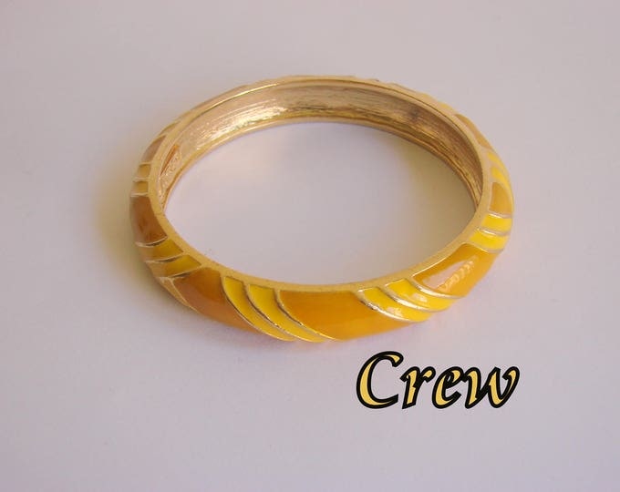 Vintage Designer Signed J CREW Enamel Bangle Bracelet / Geometric / Modernist / Yellow Gold Enamel / Jewelry Jewellery