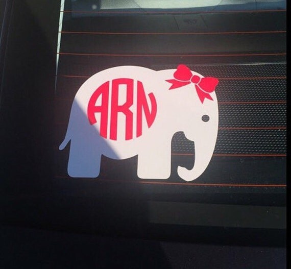 Elephant Monogram with Bow Car Decal Circle Monogram Elephant