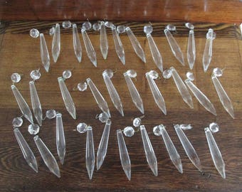 31 Antique Crystal Chandelier Glass Prism Drops 1940's