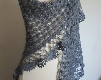 Gray shawl, beaded shrug, beaded shawl, wedding shawl, gray shrug, gray wedding shawl