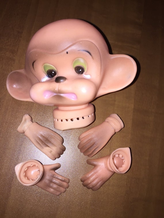 Vintage Crying Monkey Doll Head with Hands and Feet Dollmaking Supplies NOS H4