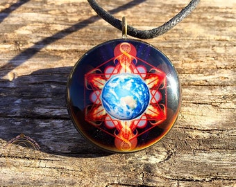 Blue Sri Yantra Mandala Orgone Tesla Pendant EMF Blocker