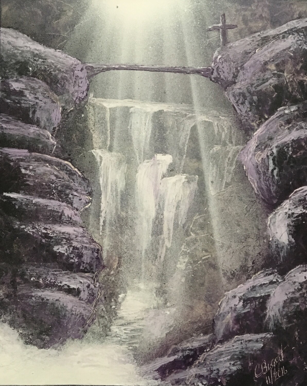 Cross Spray Paint Art Landscape Waterfall Cross Christian