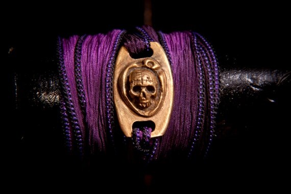 Sale!!! Silk bracelet with handmade bronze plate for men and women