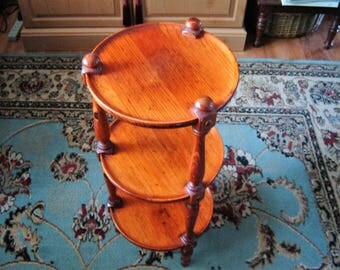 Vintage Ethan Allen tier table antique small round table muffineer tavern craftsman end table factory distressed French Country