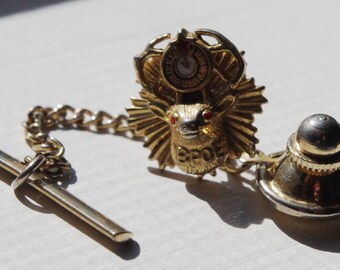 Vintage BPOE Enameled Elks Club Tie Tack w/ Buttonhole Bar Red Eyes