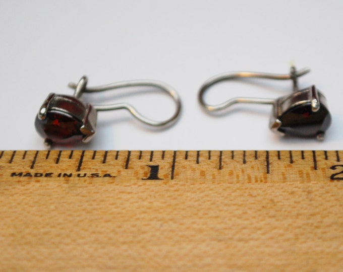 Sterling Garnet Earrings - Red Gemstone Dangle drop earrings