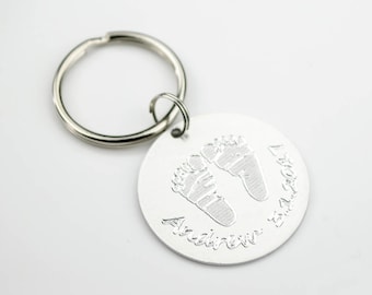 First Father's day gift idea actual baby footprint keychain personalized keychain key charm handprint keychain Child name keychain kids name