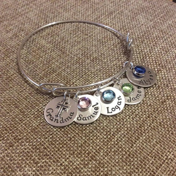 Grandma Sterling Silver Bangle Bracelet Mom Personalized
