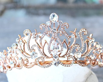 Bridal Tiara Crystal Rose Gold Tiara - CAROLINE, Swarovski Bridal Tiara Crystal Wedding Crown Rhinestone Tiara Wedding Tiara, Diamante Crown