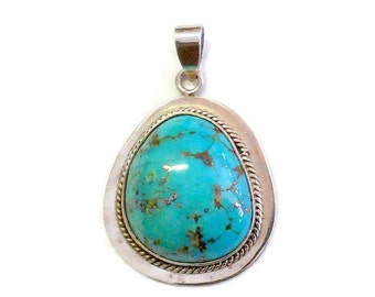 Large Sterling Silver Turquoise Pendant Taxco Mexico