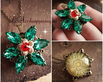 NEW VERSION Anastasia Together In Paris Necklace - Anastasia cosplay - Once Upon a Dicember - Romanov - flower - Bronze - Light Emerald