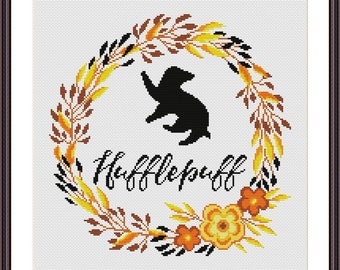 Hufflepuff Floral Crest - Harry Potter Cross stitch pattern PDF Instant Download