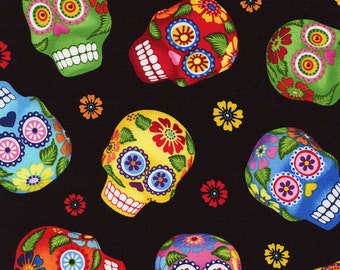 Sugar Skulls Fabric/Day of the Dead/Timeless Treasures/Cotton Material/Quilting, Clothing, Craft/Fat Quarter, Half, or By the Yard, Yardage
