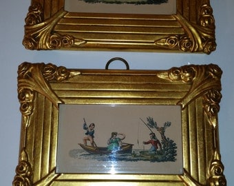 Antique Prints 1870's Pair of Framed Hand Tinted Prints Children at Play Made by Sungott Art New York Art Gravure Prints 5 1/2" x 8