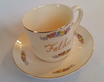 Vintage Father Cup and Saucer 1950's Ceramic Dad Mug 50's Father's Day Gift Oversize Coffee Tea Cup Made in Japan