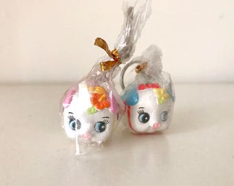 2 Vintage flower piggy keyring