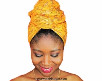 Gold head wraps , African head wrap , African wrap scarf, African headwrap , Head wraps for women , African Head scarf , HT170