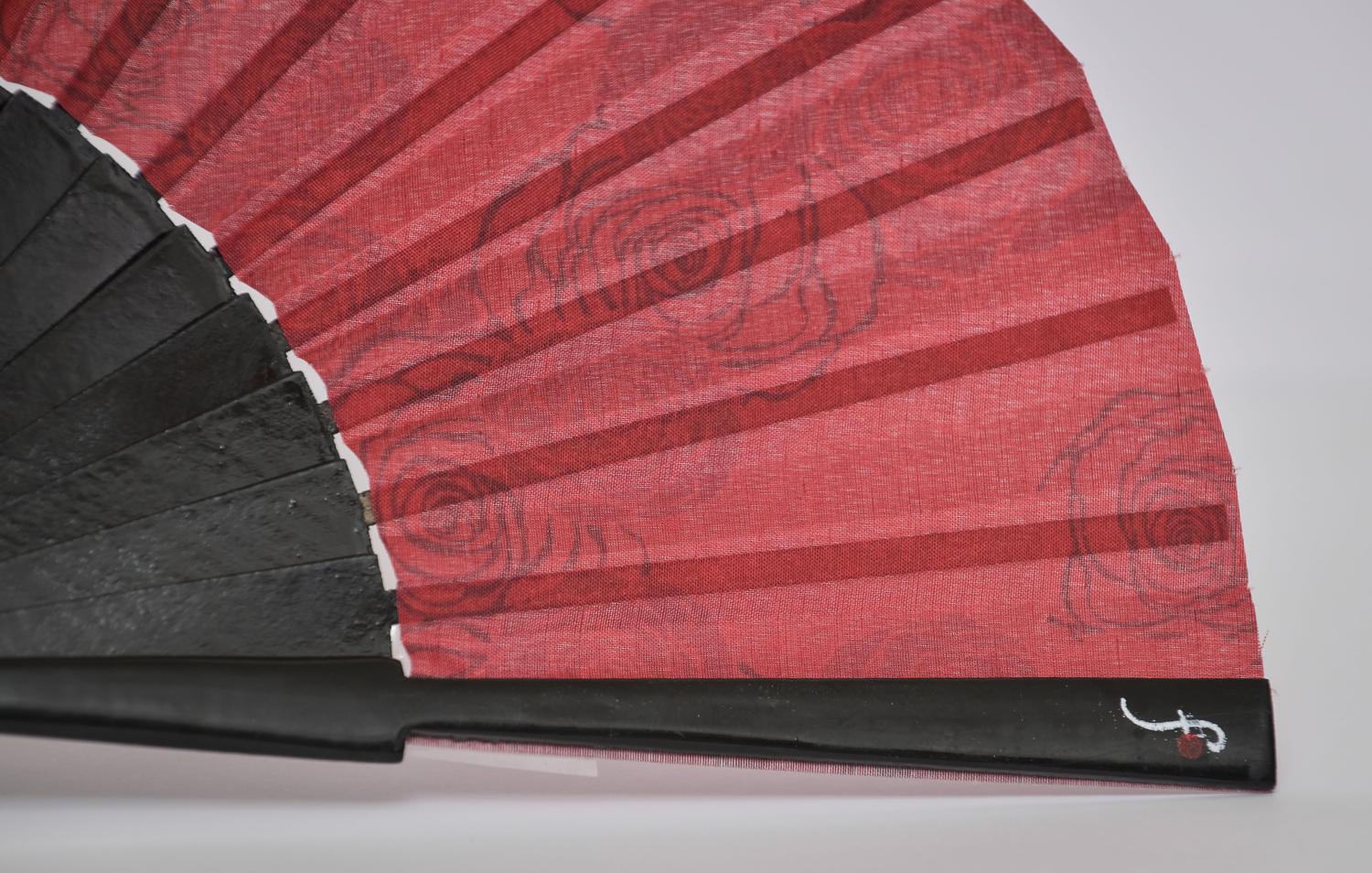Designer HAND FAN red rose floral pattern design with black