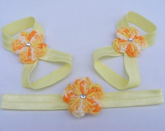 Baby barefoot sandals, Baby sandals, newborn sandals, toddler sandals, baby girl sandals, elastic sandal, hairband