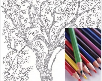 Coloring Page, Adult Coloring Book, Tree Coloring, Zentangle, Under 1,Tina Ames, Mothers Days Gift, Meditation, Doodles,Senior Gift,Tree Art