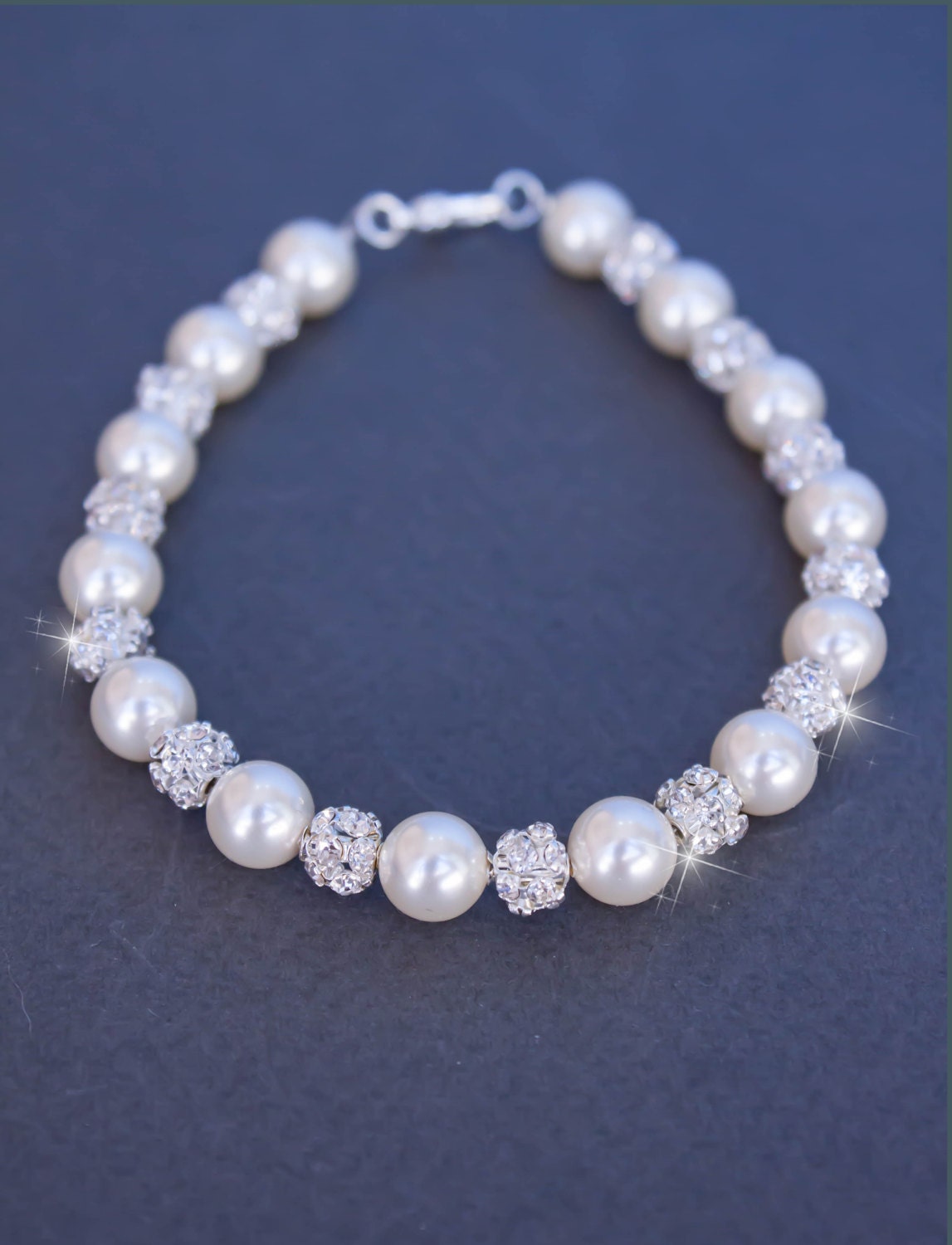 Bridal Pearl Bracelet with crystals and pearls silver or