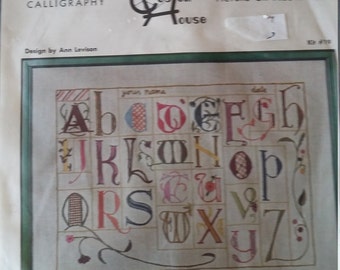 RARE Never Opened Ann Levison Calligraphy Crewel Embroidery Kit Picture or Pillow Top by Custom House Kit Number 19