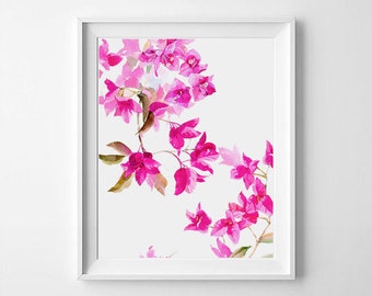 Bougainvillea watercolor, Fuchsia flowers, Bougainvillea print