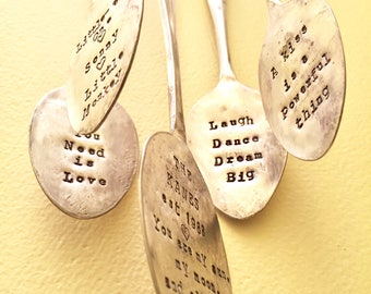Vintage 5 Spoon Wind Chime, Personalized with your words - Custom Hand Stamped - Made to Order