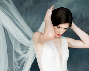Ivory Tulle Chapel Bridal Veil, Single Tier Wedding Veil, Cathedral Veil, Gathered Veil, Simple Wedding Veil, White Cathedral Veil, ALDER