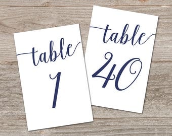 Navy Table Numbers, Bella Script // Printable Table Numbers 1-40 // Table Number Template Navy Wedding Decor