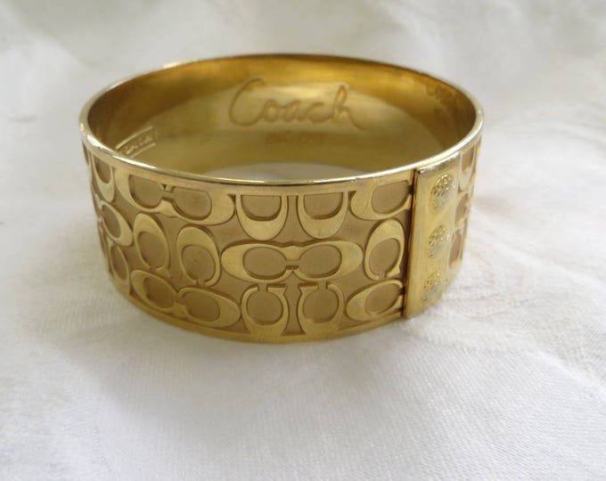 Vintage Coach Bangle Bracelet, Goldtone Designer Cuff Bracelet, Estate Jewelry, Chunky Statement Bracelet