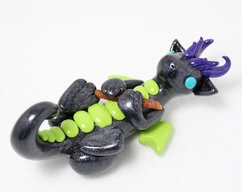 Toxic Kyanite Dragon - Polymer Clay Dragon - Gem Dragon - Kyanite Crystal Dragon - Black Dragon - Dragon Figurine - Dragon Sculpture