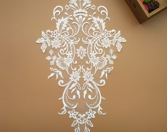 ivory lace Applique, Bridal lace applique, embroidered tulle lace applique for bridal dress back embellishment