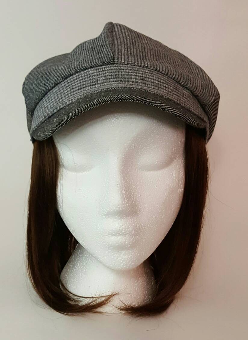 Chemo Hat. Women's grey newsboy Hat with Hair by JodiHat on Etsy