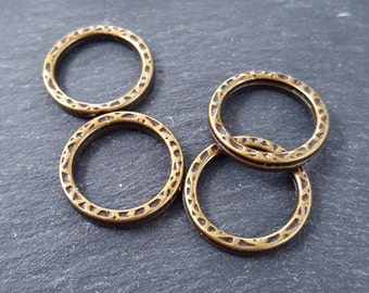 22mm Textured Round Ring Closed Loop Pendant Connector Antique Bronze Plated Turkish Jewelry Making Supplies Findings Component - 4pcs