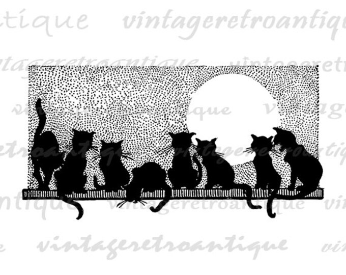 Printable Cats Graphic Image Cat Silhouette Digital Download Illustration Vintage Clip Art Jpg Png Eps HQ 300dpi No.4105