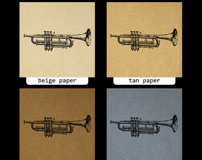 Trumpet Digital Graphic Printable Antique Illustration Image Download Vintage Clip Art Jpg Png Eps HQ 300dpi No.1239