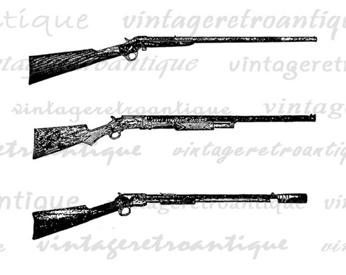 Antique Guns Printable Digital Download Rifle Illustration Graphic Shotgun Image Vintage Clip Art Jpg Png Eps HQ 300dpi No.1262