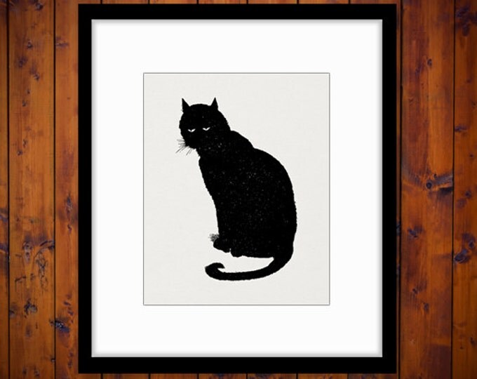 Printable Cat Image Download Black Cat Graphic Digital Artwork Vintage Clip Art Jpg Png Eps HQ 300dpi No.3805