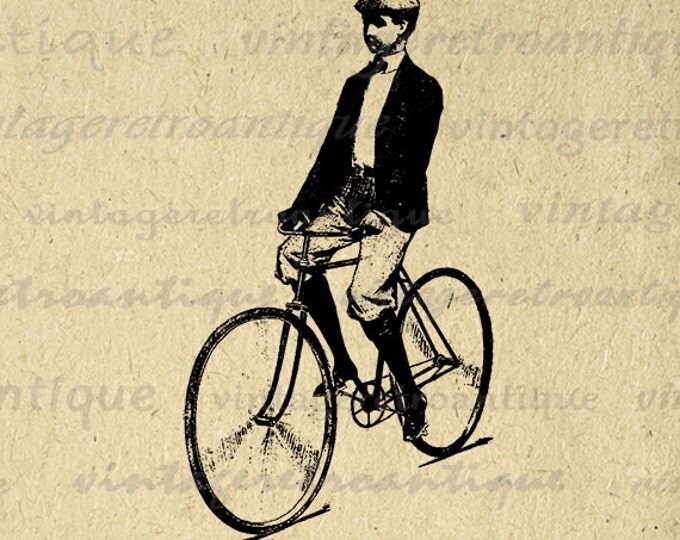 Printable Boy Riding Bicycle Image Download Bike Digital Illustration Graphic Antique Clip Art Jpg Png Eps HQ 300dpi No.3137