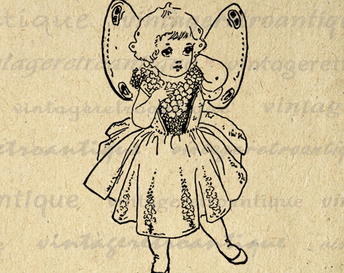 Printable Image Little Fairy Girl Digital Graphic Download Illustration Antique Clip Art Jpg Png Eps HQ 300dpi No.2461