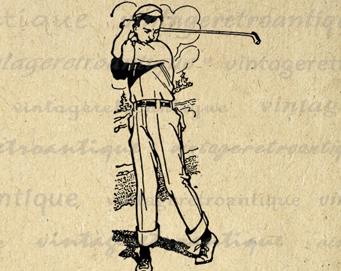 Digital Printable Young Golfer Graphic Golf Image Boy Illustration Download Vintage Clip Art Jpg Png Eps HQ 300dpi No.3796