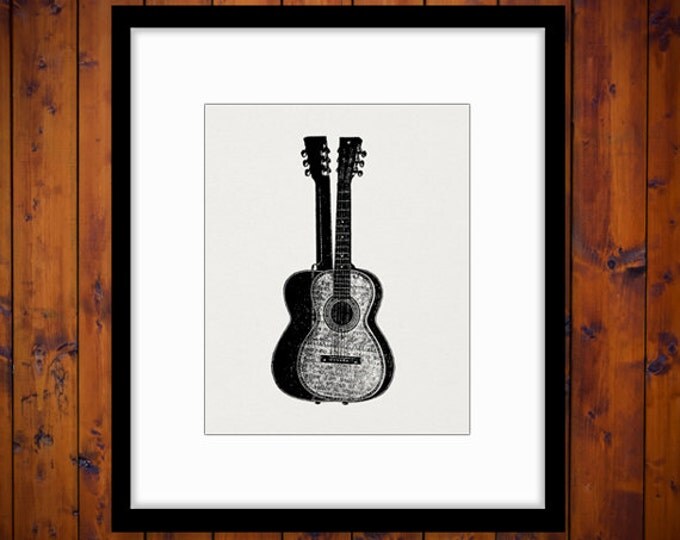 Printable Acoustic Guitar Digital Graphic Illustration Image Music Download Vintage Clip Art Jpg Png Eps HQ 300dpi No.1175