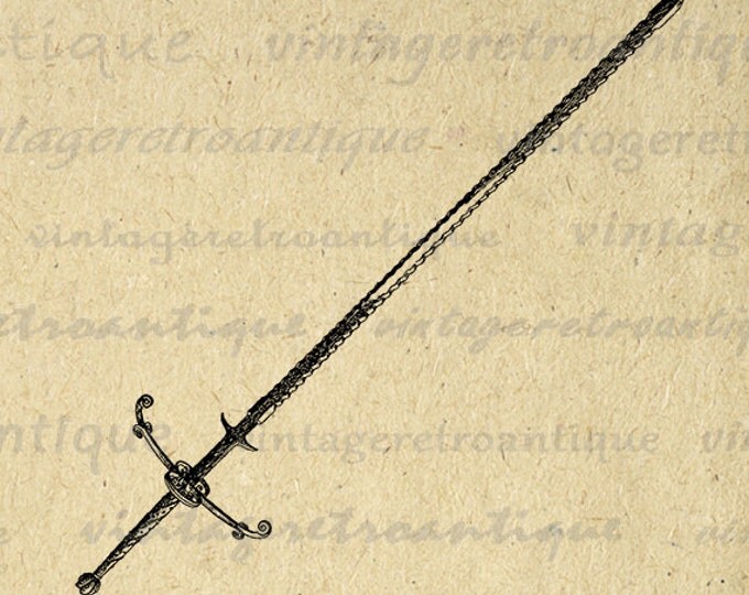 Printable Antique Sword Graphic Download Illustration Image Digital Vintage Clip Art Jpg Png Eps HQ 300dpi No.3292